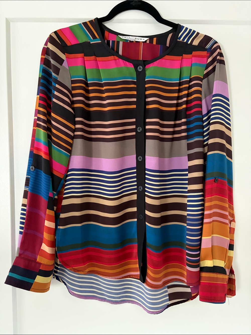 Trina Turk Multi-Stripe Button-Front Blouse - size Medium